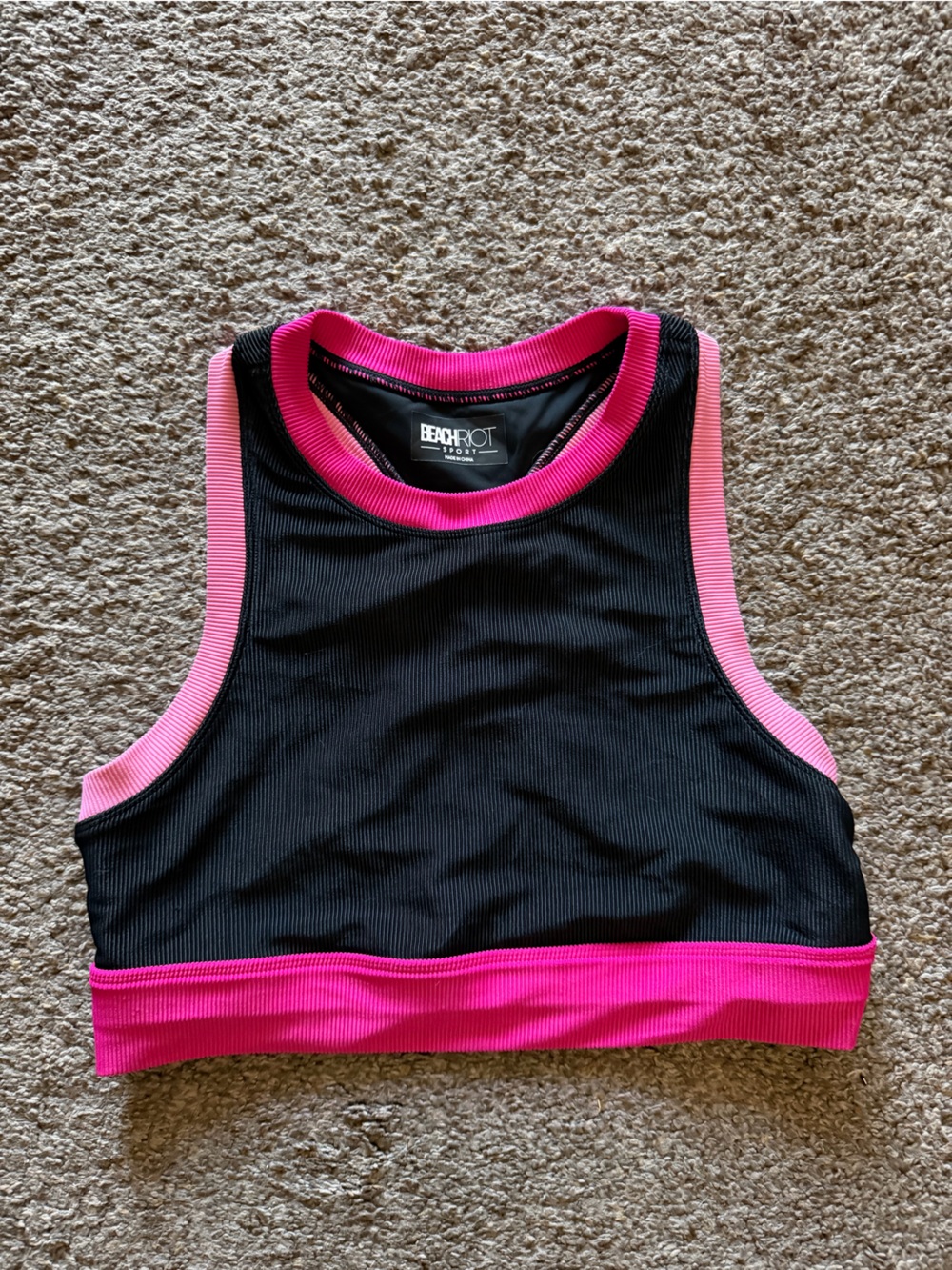 BEACH RIOT Black & Pink Ribbed Yoga Workout Sports Bra